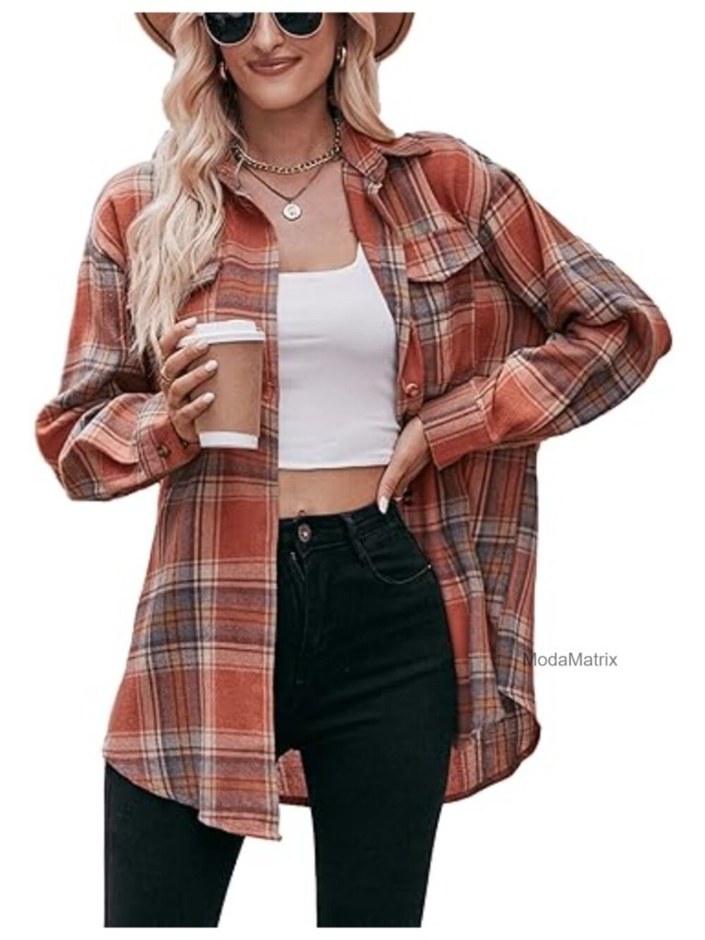 Oversized Plaid Flannel Button Down Shirt Long Sleeve Boyfriend Top